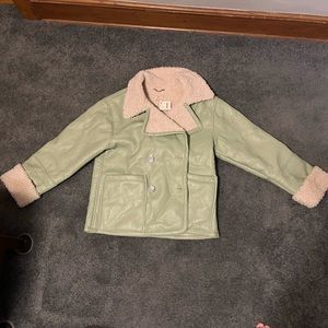 NWT Free People Kaja Vegan Leather Bonded Peacoat Jacket in Moss, size large